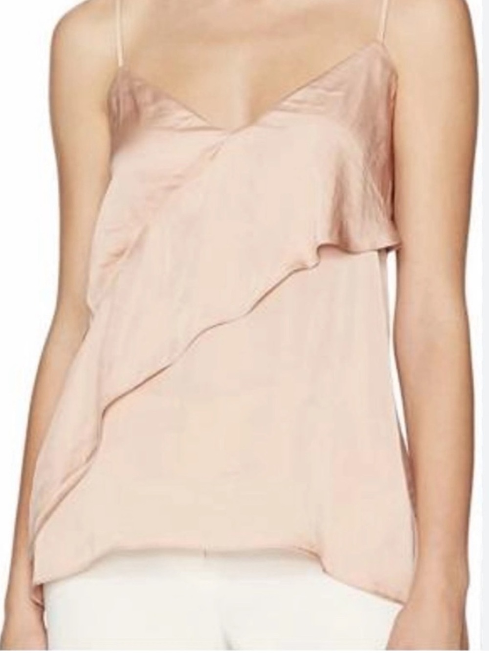 BCBGMaxAzria Blush Pink Asymmetric Ruffle Silk Cami
